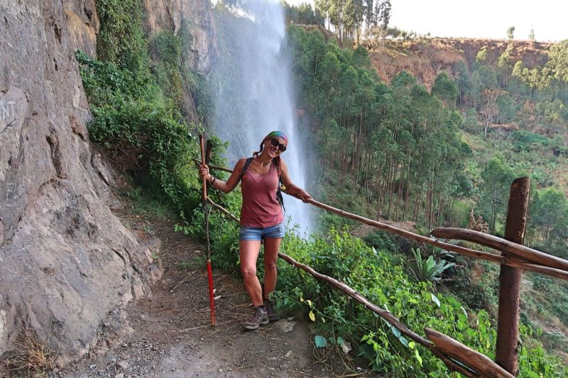 alt="trekking a Sipi Falls, in Uganda"